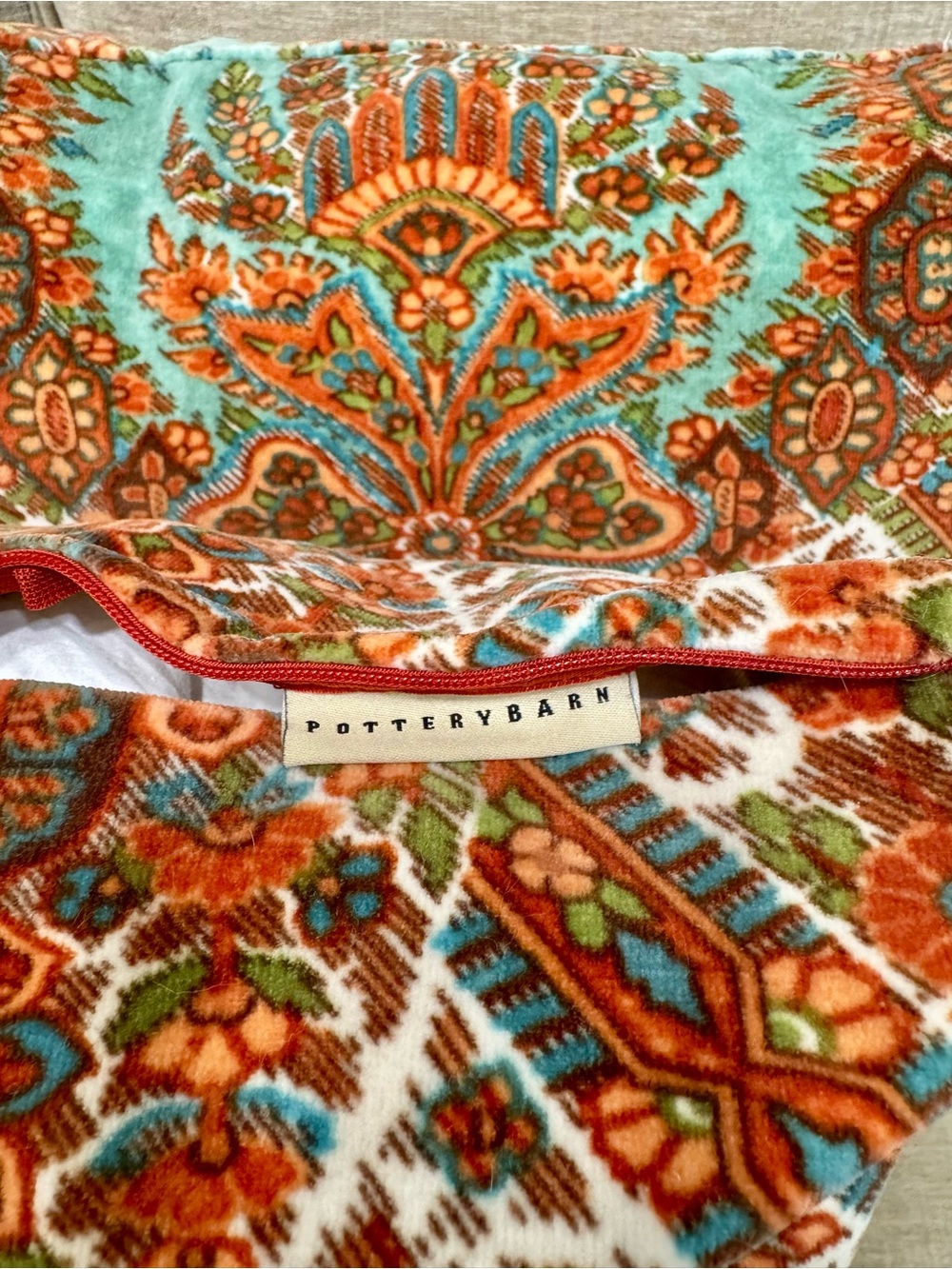 Pottery Barn Decorative Throw Pillow Pair in Warm Rust & Teal Paisley Pattern - Picture 4 of 4